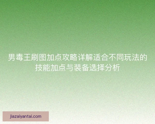 男毒王刷图加点攻略详解适合不同玩法的技能加点与装备选择分析